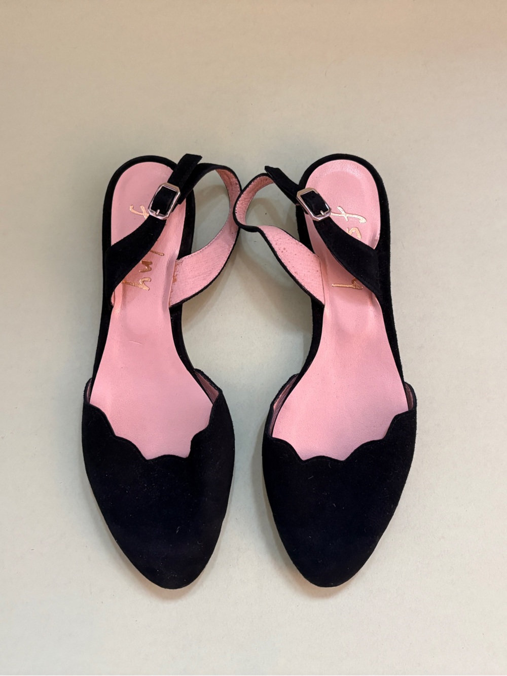 FSNY Black Suede Slingback Flats Mules Shoes 7 NEW